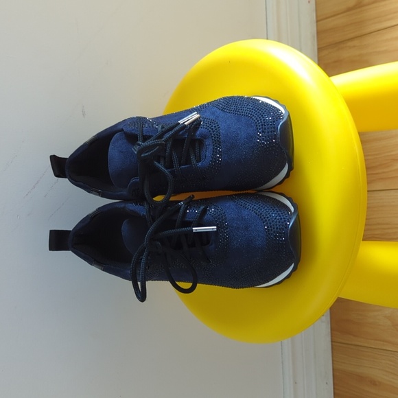 35 EVY ALMOND TOE PLATFORM EMBELLISHED SNEAKER IN NAVY FAUX SUEDE - Picture 2 of 13